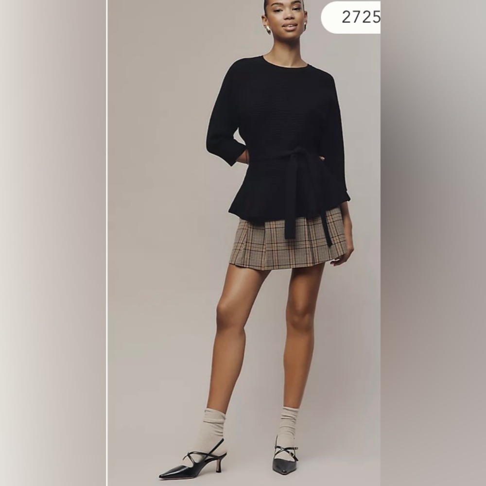 Anthropologie Maeve Ribbed Belted  Black Sweater